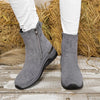 Suede Ankle Boots with Wedge Heel - Gray