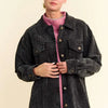 Davi & Dani Washed Corduroy Raw Hem Button Up Jacket - Black