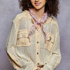 POL Texture Woven Button Down Hooded Shirt with Drawstring Hem - CREAM MULTI