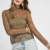 Umgee Nylon Lace Mesh Long Sleeve Top - Brown