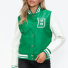 Love Me Now PU Leather Contrast Snap Down Bomber Jacket - Green/Milk