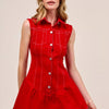 SO ME Button Down Sleeveless Collared Game Day Mini Dress - RED