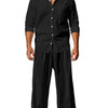 Men's Full Size Button Up Shirt and Pants Set Plus Size - Black