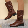 Pleated Pull-On Western Cowboy Boots - Brown