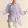 Davi & Dani Ruched All Over Button Front Shirt - LILAC