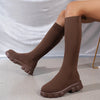 Round Toe Platform Boots - Brown