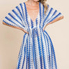 Cotton Bleu by Nu Lab Tied Striped Plunge Half Sleeve Cover-Up - Royal Blue
