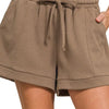 Zenana Textured Knit Jacquard Drawstring Shorts - MOCHA