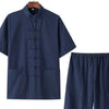 Men's Plus Size Chinese Style Top and Shorts Set - Navy