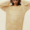 BiBi Round Neck Openwork Knit Cover Up - Oatmeal