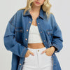 RISEN Full Size Snap Down Long Sleeve Denim Shacket - Dark