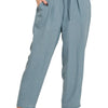 Zenana Woven Crepe Elastic Band Waist Pants - BLUE GREY