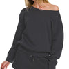 Zenana Fleece Boat Neck Sweatshirt and Shorts Set - BLACK