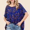 Mittoshop Abstract Print Round Neck Short Sleeve Top - Dark Blue