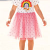Children's Rainbow Flower Polka Dot Tulle Dress - Blush Pink