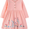 Children's Cute Animal Embroidered Polka Dot Long Sleeve Dress - Watermelon pink