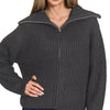 Zenana High Neck Full Zip Sweater Cardigan - BLACK
