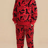 Children's Dinosaur Print Long Sleeve Sweatshirt & Pants Set - Red