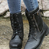 Lace-Up Boots with Side Zipper - Black