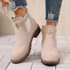 Round Toe Block Heels Boots - Beige