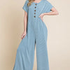 BOMBOM Rib Knit Jumpsuit with Button Detail - DENIM
