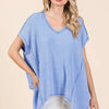Mittoshop Mineral Wash Waffle Knit Pointed Hem Oversized Top - Light Blue