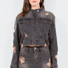 American Bazi Full Size Distressed Star Stud Trim Denim Rider Jacket Plus Size - VINTAGE WASH