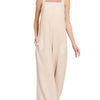 Zenana Double Gauze Washed Wide Leg Overalls - SAND BEIGE