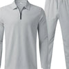 Men's Full Size Long Sleeve Top and Pants Set Plus Size - Light Gray
