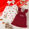 Children's Ruffled Bodysuit and Heart Decor Dress Set with Headband - Burgundy