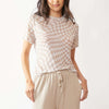 Davi & Dani Checker Board Printed Mesh Short Sleeve Top - IVORY TAUPE