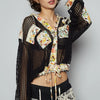 POL Vintage Washed Crochet Hoodie Jacket With Patchwork - BLACK MULTI