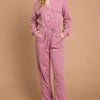 Culture Code Full Size Button Up Drawstring Waist Straight Jumpsuit - RED BEAN