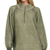 Zenana Ribbed Two Tone Half Zip Sweater - DK OLIVE