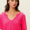 BiBi Waved Rib U Neck Top With Front Pocket - FUCHSIA