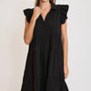 Umgee Full Size Johnny Collar Ruffle Cap Sleeve Tiered Dress Plus Size - Black