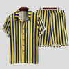 Men's Full Size Striped Button Up Shirt and Shorts Set Plus Size - Yellow