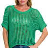 Zenana Fish Net Short Sleeve Crochet Knit Cover Up - K GREEN