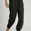 Umgee Drawstring Jogger Pants with Front Seam Detail - Black