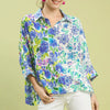 Umgee Mixed Floral Oversized Button Down Shirt - OCEAN MIX