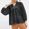 Umgee Crinkle Brocade Long Sleeve Blouse - Black