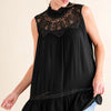 And The Why Lace Detail Sleeveless Ruffled Top - Black