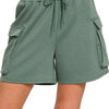 Zenana Scuba Thigh Pocket Shorts - DK FOREST