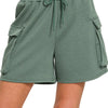 Zenana Scuba Thigh Pocket Shorts - DK FOREST