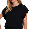 Zenana Round Neck Short Dolman Sleeve Sweater - BLACK