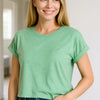 Zenana Rolled Sleeve Crop T-Shirt - H K GREEN