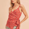 Aemi + Co Ditsy Floral Surplice Adjustable Straps Cami - Red
