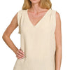 Zenana Double Gauze Raw Edge Acid Washed Tank - SAND BEIGE