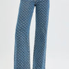 RISEN High Rise Wide Leg Bow Embroidered Jeans - DARK