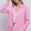 Love Tree One-Button Long Sleeve Linen Blazer - Pink